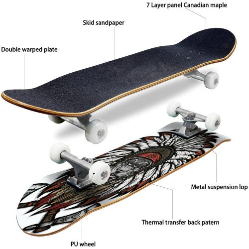  GWFERC Scary of a Native American Shaman Stock Illustration Skateboard 31x8 Double-Warped Skateboards Outdoor Street Sports Skateboard for Beginners Professionals Cool Adult Teen Gifts