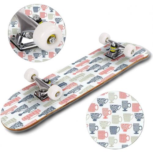  GWFERC Cup Seamless Pattern Skateboard 31x8 Double-Warped Skateboards Outdoor Street Sports Skateboard for Beginners Professionals Cool Adult Teen Gifts