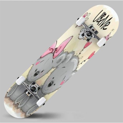 GWFERC Teddy Bear with Star on a Stars Background Skateboard 31x8 Double-Warped Skateboards Outdoor Street Sports Skateboard for Beginners Professionals Cool Adult Teen Gifts
