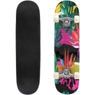 GWFERC Abstract Tropical Summer Design Seamless Pattern Watercolor Exotic Skateboard 31x8 Double-Warped Skateboards Outdoor Street Sports Skateboard for Beginners Professionals Cool Adult