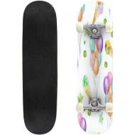 GWFERC A Seamless Pattern with The Watercolor Hand Drawn Party and Circus Skateboard 31x8 Double-Warped Skateboards Outdoor Street Sports Skateboard for Beginners Professionals Cool Adult