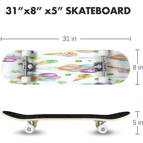  GWFERC A Seamless Pattern with The Watercolor Hand Drawn Party and Circus Skateboard 31x8 Double-Warped Skateboards Outdoor Street Sports Skateboard for Beginners Professionals Cool Adult