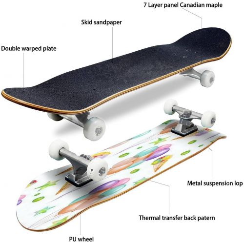  GWFERC A Seamless Pattern with The Watercolor Hand Drawn Party and Circus Skateboard 31x8 Double-Warped Skateboards Outdoor Street Sports Skateboard for Beginners Professionals Cool Adult