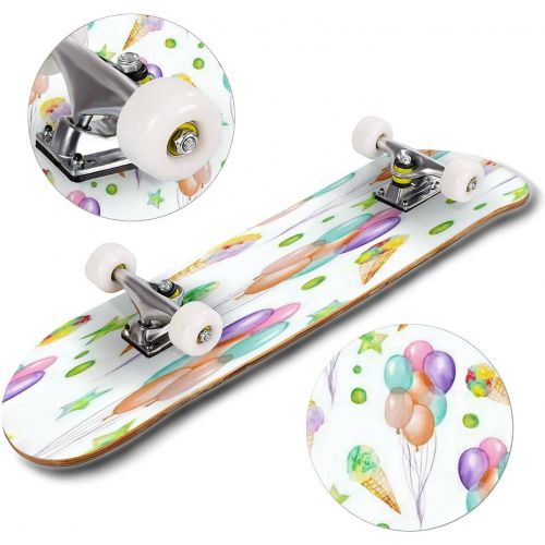  GWFERC A Seamless Pattern with The Watercolor Hand Drawn Party and Circus Skateboard 31x8 Double-Warped Skateboards Outdoor Street Sports Skateboard for Beginners Professionals Cool Adult