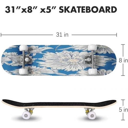  GWFERC Daisies on Dark Background Seamless Print with Small Flowers Vintage Skateboard 31x8 Double-Warped Skateboards Outdoor Street Sports Skateboard for Beginners Professionals Cool Adu