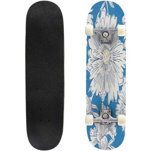  GWFERC Daisies on Dark Background Seamless Print with Small Flowers Vintage Skateboard 31x8 Double-Warped Skateboards Outdoor Street Sports Skateboard for Beginners Professionals Cool Adu