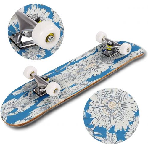  GWFERC Daisies on Dark Background Seamless Print with Small Flowers Vintage Skateboard 31x8 Double-Warped Skateboards Outdoor Street Sports Skateboard for Beginners Professionals Cool Adu