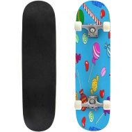 GWFERC Seamless Pattern with Sweets Skateboard 31x8 Double-Warped Skateboards Outdoor Street Sports Skateboard for Beginners Professionals Cool Adult Teen Gifts