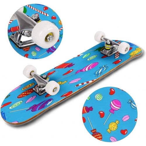  GWFERC Seamless Pattern with Sweets Skateboard 31x8 Double-Warped Skateboards Outdoor Street Sports Skateboard for Beginners Professionals Cool Adult Teen Gifts