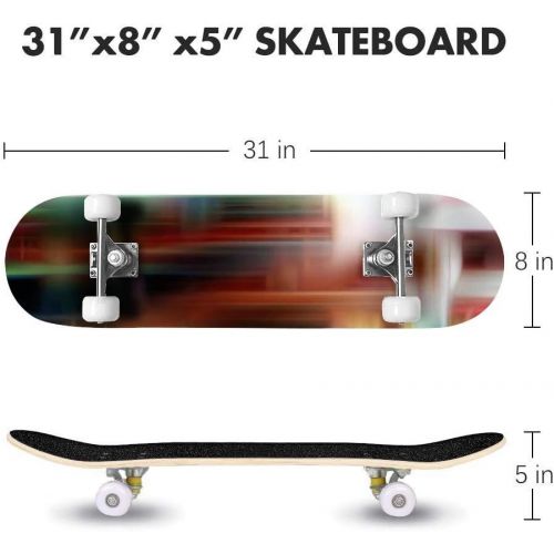  GWFERC Swirls Colors Lines in Movement Geometries Dark Colorful Background 3D Skateboard 31x8 Double-Warped Skateboards Outdoor Street Sports Skateboard for Beginners Professionals Cool A