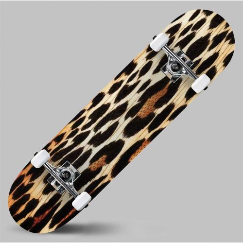  GWFERC Cheetah Pattern Skateboard 31x8 Double-Warped Skateboards Outdoor Street Sports Skateboard for Beginners Professionals Cool Adult Teen Gifts