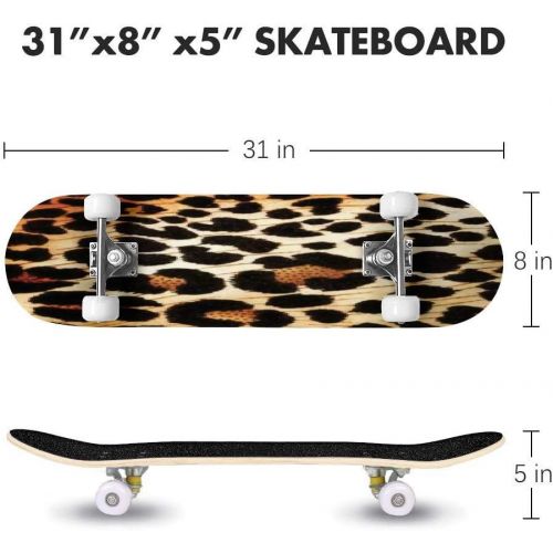  GWFERC Cheetah Pattern Skateboard 31x8 Double-Warped Skateboards Outdoor Street Sports Skateboard for Beginners Professionals Cool Adult Teen Gifts