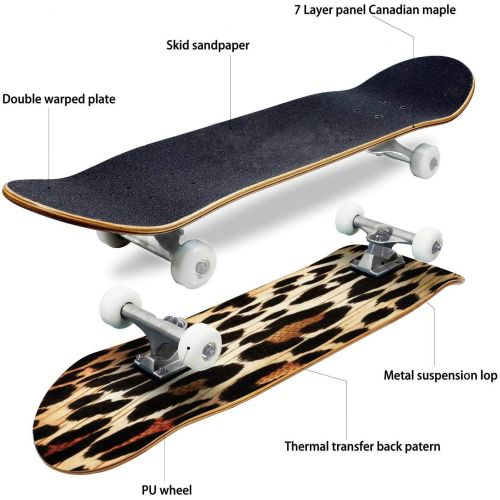  GWFERC Cheetah Pattern Skateboard 31x8 Double-Warped Skateboards Outdoor Street Sports Skateboard for Beginners Professionals Cool Adult Teen Gifts