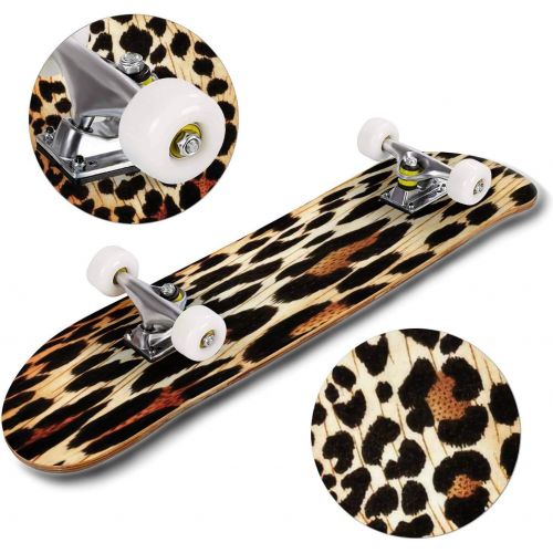  GWFERC Cheetah Pattern Skateboard 31x8 Double-Warped Skateboards Outdoor Street Sports Skateboard for Beginners Professionals Cool Adult Teen Gifts