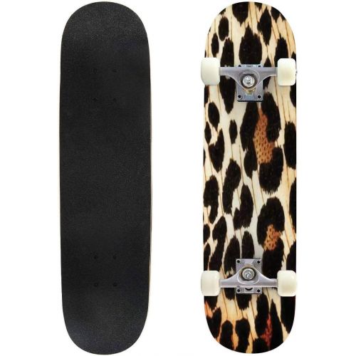  GWFERC Cheetah Pattern Skateboard 31x8 Double-Warped Skateboards Outdoor Street Sports Skateboard for Beginners Professionals Cool Adult Teen Gifts