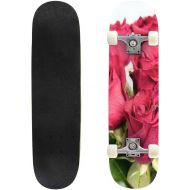 GWFERC Close up of red Flower Petals with Water Drops Macro Dew Drops on Skateboard 31x8 Double-Warped Skateboards Outdoor Street Sports Skateboard for Beginners Professionals Cool Adult