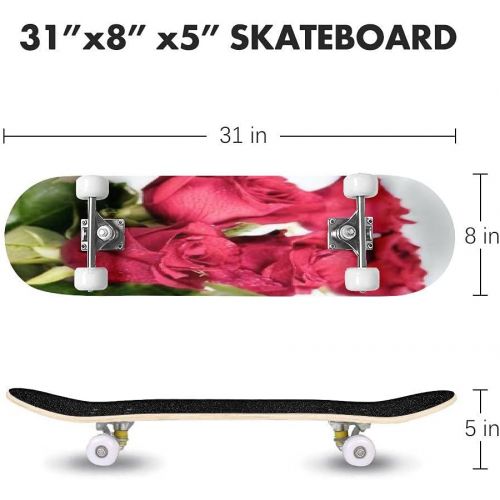  GWFERC Close up of red Flower Petals with Water Drops Macro Dew Drops on Skateboard 31x8 Double-Warped Skateboards Outdoor Street Sports Skateboard for Beginners Professionals Cool Adult