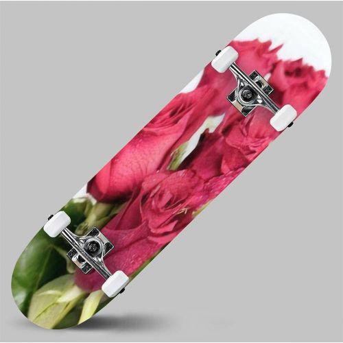  GWFERC Close up of red Flower Petals with Water Drops Macro Dew Drops on Skateboard 31x8 Double-Warped Skateboards Outdoor Street Sports Skateboard for Beginners Professionals Cool Adult