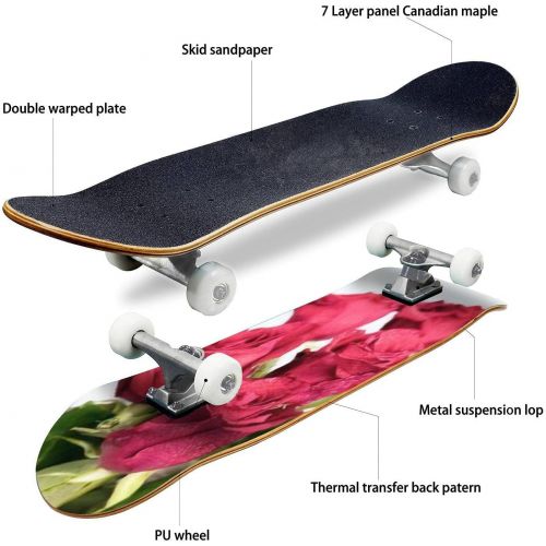  GWFERC Close up of red Flower Petals with Water Drops Macro Dew Drops on Skateboard 31x8 Double-Warped Skateboards Outdoor Street Sports Skateboard for Beginners Professionals Cool Adult