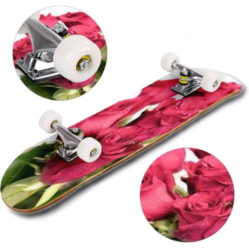  GWFERC Close up of red Flower Petals with Water Drops Macro Dew Drops on Skateboard 31x8 Double-Warped Skateboards Outdoor Street Sports Skateboard for Beginners Professionals Cool Adult