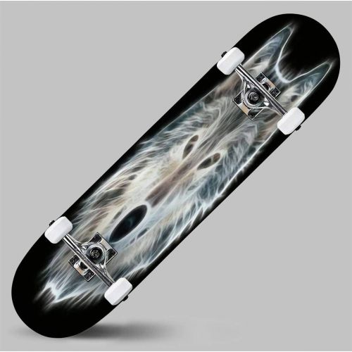  GWFERC The Head of a Wolf in an Ornament Skateboard 31x8 Double-Warped Skateboards Outdoor Street Sports Skateboard for Beginners Professionals Cool Adult Teen Gifts