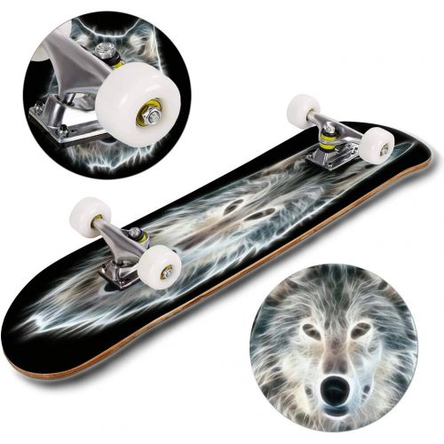  GWFERC The Head of a Wolf in an Ornament Skateboard 31x8 Double-Warped Skateboards Outdoor Street Sports Skateboard for Beginners Professionals Cool Adult Teen Gifts