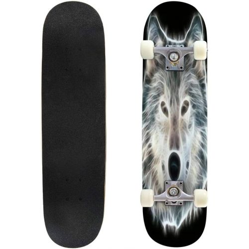  GWFERC The Head of a Wolf in an Ornament Skateboard 31x8 Double-Warped Skateboards Outdoor Street Sports Skateboard for Beginners Professionals Cool Adult Teen Gifts