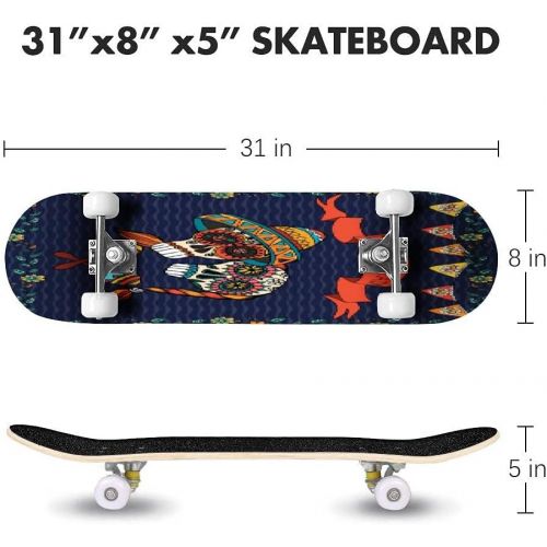  GWFERC White Shark in The sea Stock Illustration Skateboard 31x8 Double-Warped Skateboards Outdoor Street Sports Skateboard for Beginners Professionals Cool Adult Teen Gifts