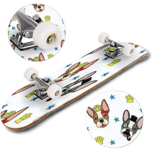  GWFERC Seamless Pattern French Bulldogs with Santa Hats Skateboard 31x8 Double-Warped Skateboards Outdoor Street Sports Skateboard for Beginners Professionals Cool Adult Teen Gifts