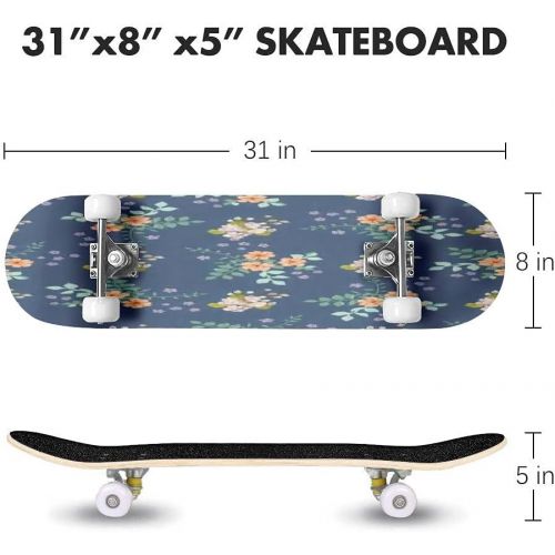  GWFERC Graphic Abstract Tiny Floral Seamless Pattern Skateboard 31x8 Double-Warped Skateboards Outdoor Street Sports Skateboard for Beginners Professionals Cool Adult Teen Gifts