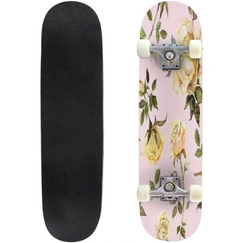  GWFERC Rose Watercolor Skateboard 31x8 Double-Warped Skateboards Outdoor Street Sports Skateboard for Beginners Professionals Cool Adult Teen Gifts