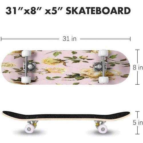  GWFERC Rose Watercolor Skateboard 31x8 Double-Warped Skateboards Outdoor Street Sports Skateboard for Beginners Professionals Cool Adult Teen Gifts