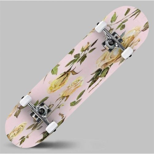  GWFERC Rose Watercolor Skateboard 31x8 Double-Warped Skateboards Outdoor Street Sports Skateboard for Beginners Professionals Cool Adult Teen Gifts