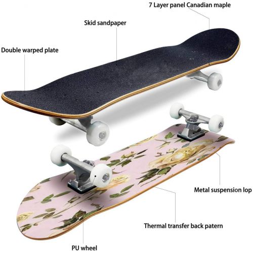  GWFERC Rose Watercolor Skateboard 31x8 Double-Warped Skateboards Outdoor Street Sports Skateboard for Beginners Professionals Cool Adult Teen Gifts