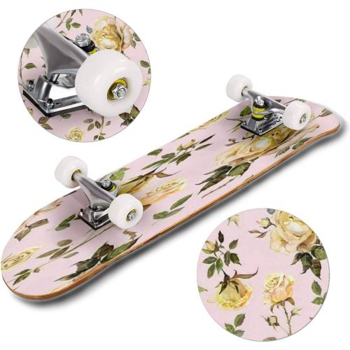  GWFERC Rose Watercolor Skateboard 31x8 Double-Warped Skateboards Outdoor Street Sports Skateboard for Beginners Professionals Cool Adult Teen Gifts