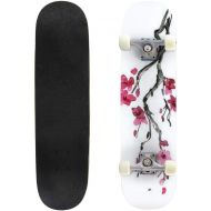 GWFERC Delicate Japanese Cherry Blossoms Digital and Watercolor Artwork Skateboard 31x8 Double-Warped Skateboards Outdoor Street Sports Skateboard for Beginners Professionals Cool Adult T