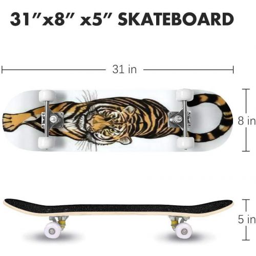  GWFERC Big Cat Digital Painting Illustration Skateboard 31x8 Double-Warped Skateboards Outdoor Street Sports Skateboard for Beginners Professionals Cool Adult Teen Gifts