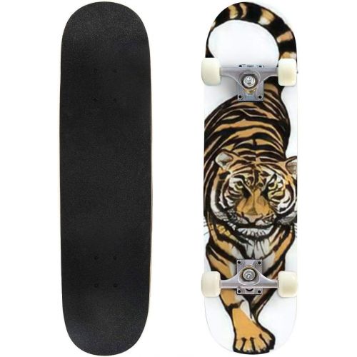 GWFERC Big Cat Digital Painting Illustration Skateboard 31x8 Double-Warped Skateboards Outdoor Street Sports Skateboard for Beginners Professionals Cool Adult Teen Gifts