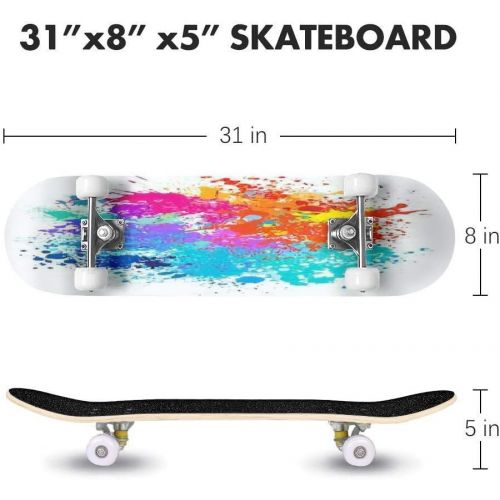  GWFERC Colour Burst Background with Stars and Transparencies Skateboard 31x8 Double-Warped Skateboards Outdoor Street Sports Skateboard for Beginners Professionals Cool Adult Teen Gifts