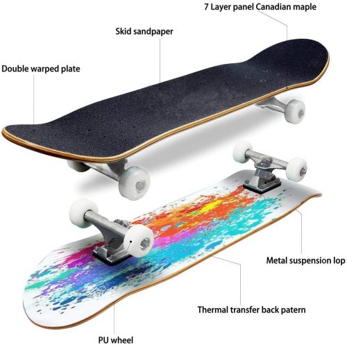  GWFERC Colour Burst Background with Stars and Transparencies Skateboard 31x8 Double-Warped Skateboards Outdoor Street Sports Skateboard for Beginners Professionals Cool Adult Teen Gifts