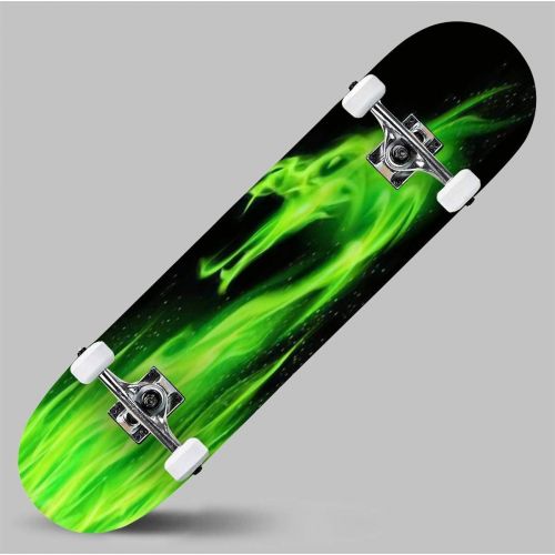  GWFERC A fire Dragon Surrounded by a Swirl of Flame Rising up Behind him a Skateboard 31x8 Double-Warped Skateboards Outdoor Street Sports Skateboard for Beginners Professionals Cool Adul