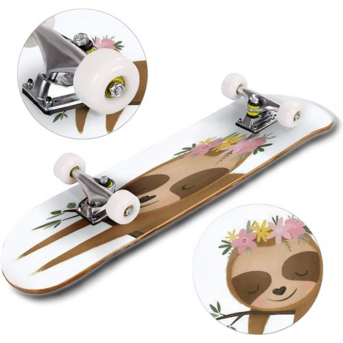  GWFERC Cute Sloth Illustration Sloth Baby Girl Spring Poster Cute Sloth and Skateboard 31x8 Double-Warped Skateboards Outdoor Street Sports Skateboard for Beginners Professionals Cool Adu