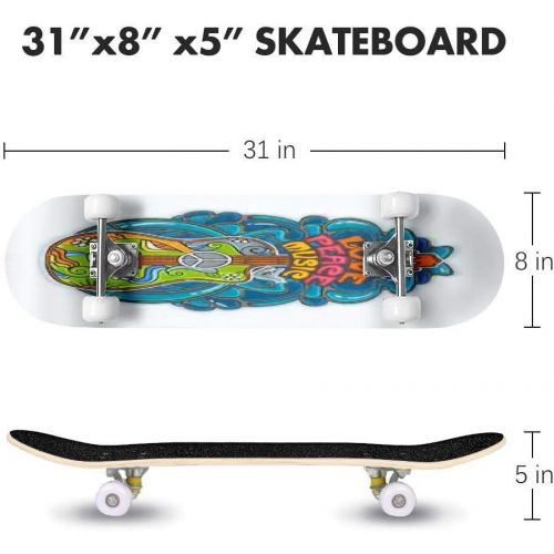  GWFERC Acoustic Stylized Guitar from The time of Woodstock Hippie Style Skateboard 31x8 Double-Warped Skateboards Outdoor Street Sports Skateboard for Beginners Professionals Cool Adult T