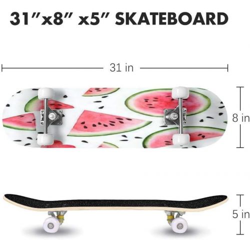  GWFERC Seamless Pattern with Cute Pineapple and Watermelon Skateboard 31x8 Double-Warped Skateboards Outdoor Street Sports Skateboard for Beginners Professionals Cool Adult Teen Gifts