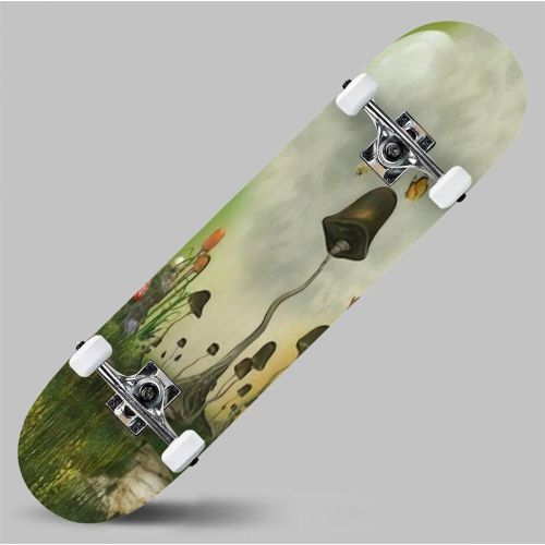  GWFERC Fantasy Landscape with Butterfly and Mushrooms Skateboard 31x8 Double-Warped Skateboards Outdoor Street Sports Skateboard for Beginners Professionals Cool Adult Teen Gifts