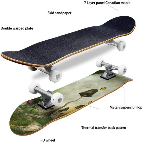  GWFERC Fantasy Landscape with Butterfly and Mushrooms Skateboard 31x8 Double-Warped Skateboards Outdoor Street Sports Skateboard for Beginners Professionals Cool Adult Teen Gifts