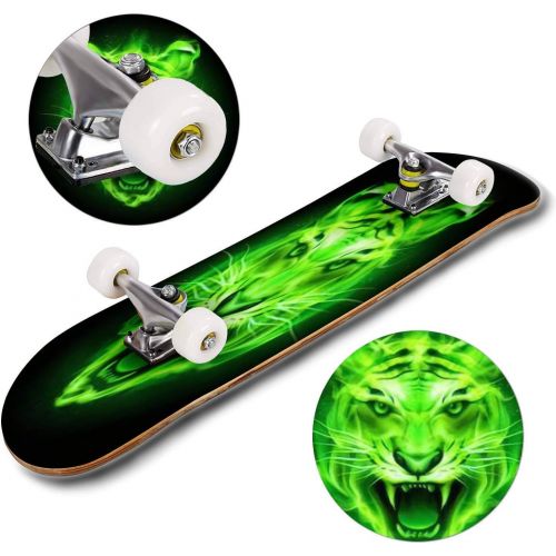  GWFERC Tribal Tiger Head Pattern Tattoo of The Growling Tiger with Peaked Skateboard 31x8 Double-Warped Skateboards Outdoor Street Sports Skateboard for Beginners Professionals Cool Adult