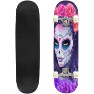 GWFERC Vector Illustration of Skull and Flowers Day of The Dead Fashion t Skateboard 31x8 Double-Warped Skateboards Outdoor Street Sports Skateboard for Beginners Professionals Cool Adult