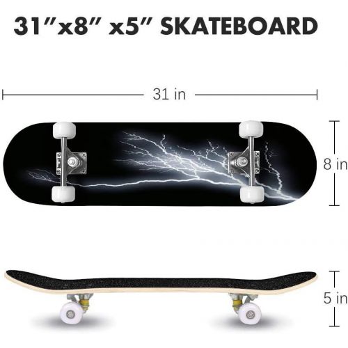  GWFERC Lightning Strike Skateboard 31x8 Double-Warped Skateboards Outdoor Street Sports Skateboard for Beginners Professionals Cool Adult Teen Gifts