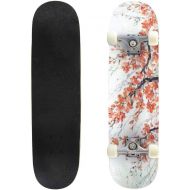 GWFERC Cherry Blossom and Bird Background Skateboard 31x8 Double-Warped Skateboards Outdoor Street Sports Skateboard for Beginners Professionals Cool Adult Teen Gifts